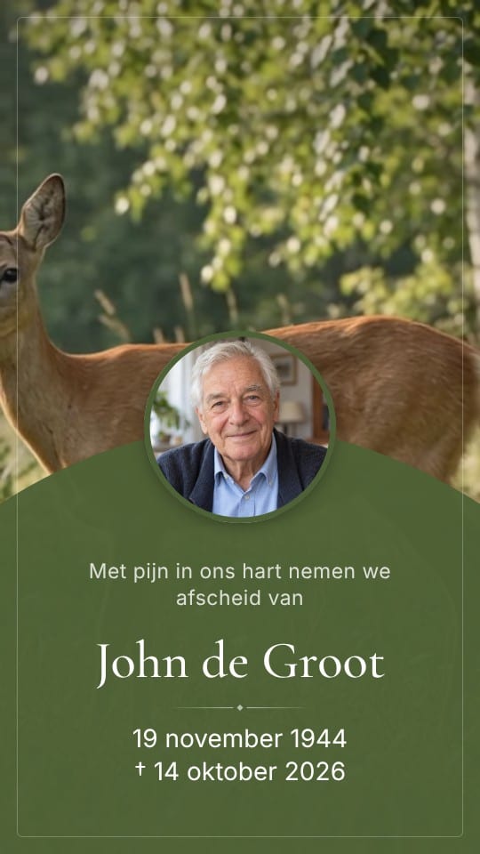 Voorbeeld van een rouwvideo op een telefoon: John de Groot, met een ree in de wei